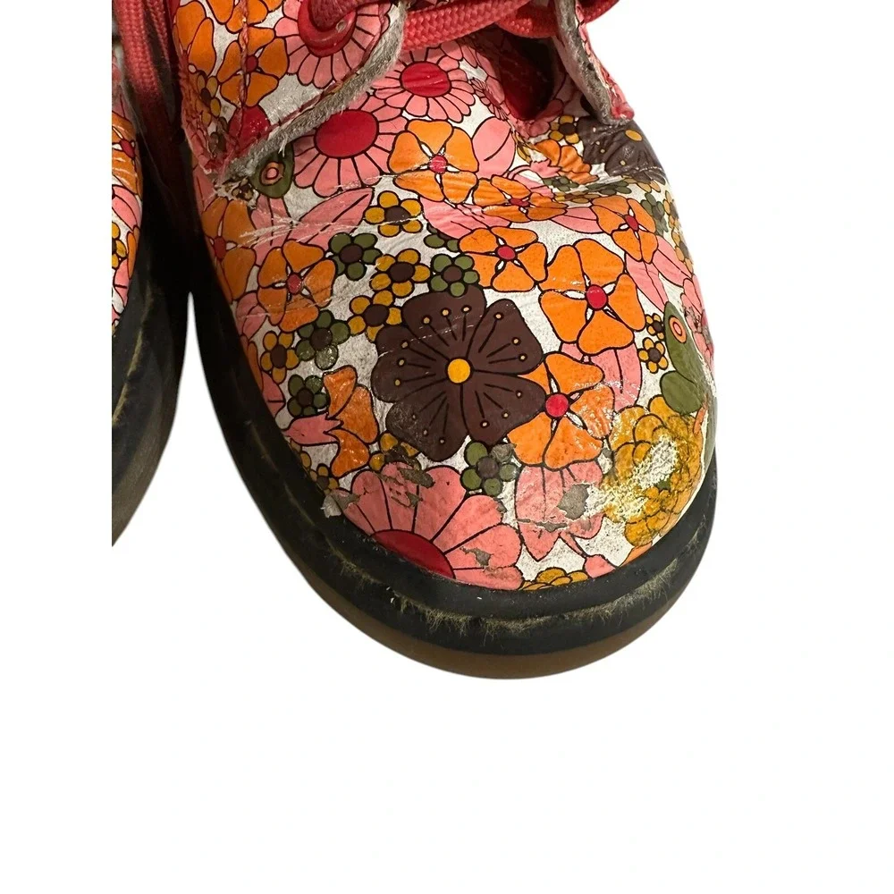 Doc Martens Boots Kids Size 12 Delaney Floral Ankle Side Zip Combat Pink Leather